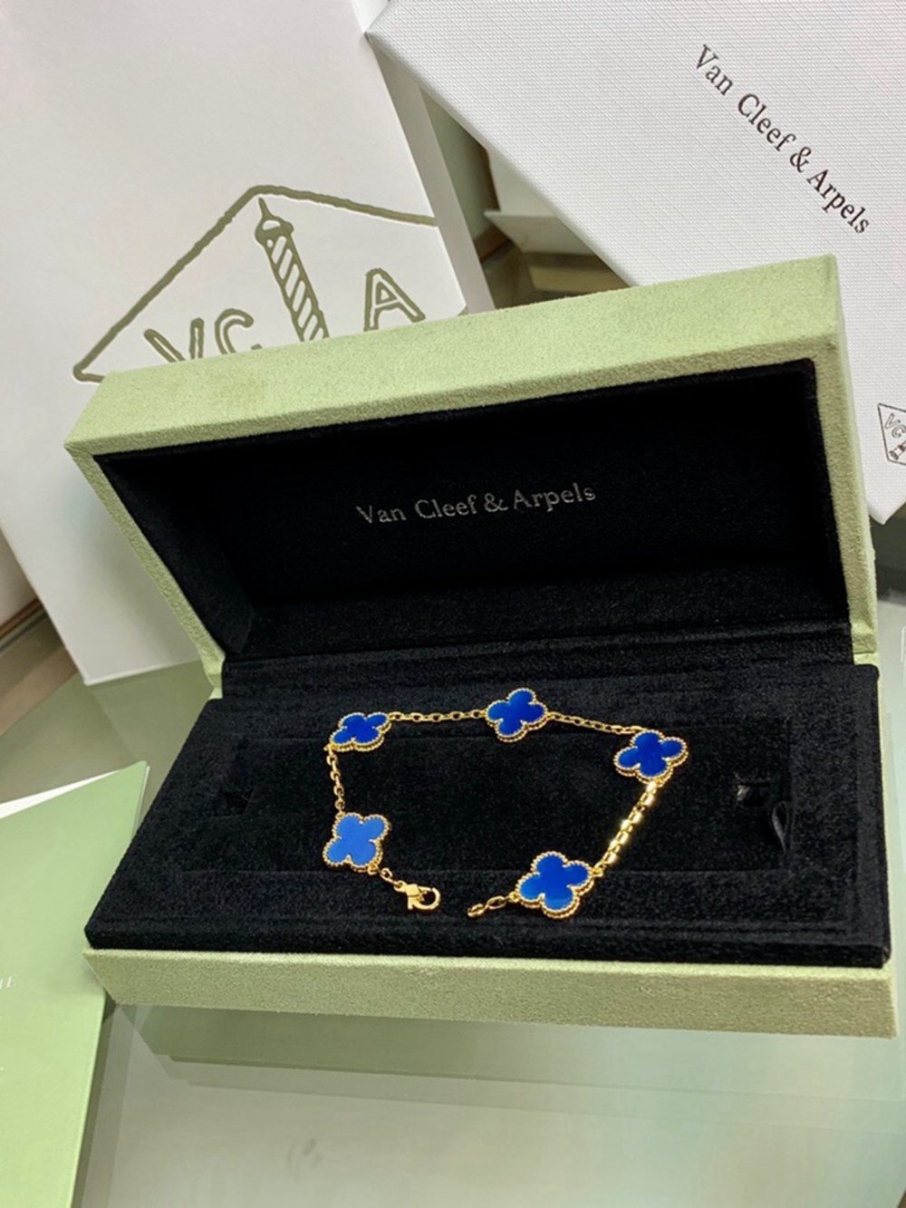 🌹Van Cleef & Arpels Vintage Alhambra Blue Clover Bracelet